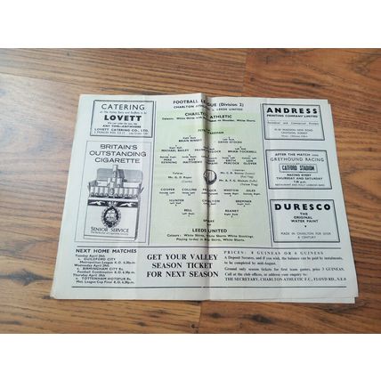 1963/64 Charlton vs Leeds Utd - Division 2, 25/4/1964 ** FREE P&P **