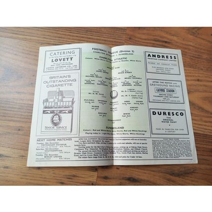 1963/64 Charlton vs Sunderland - Division 2, 7/12/1963 ** FREE P&P **