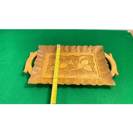 vintage handmade wooden tray, strong handles, hand Carved trays, decoration rect