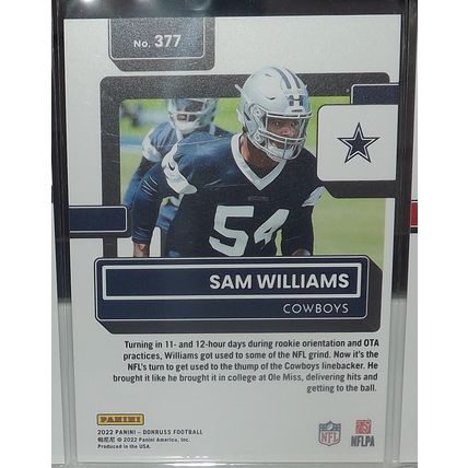 2022 Donruss SAM WILLIAMS (Cowboys) Rated Rookie Press Proof Gold #377