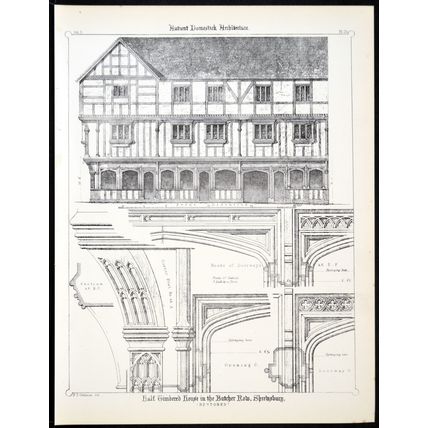HALF TIMBERED HOUSE, AT LUDLOW, SHROPSHIRE 1890 Francis Dollman LITHOGRAPH #25