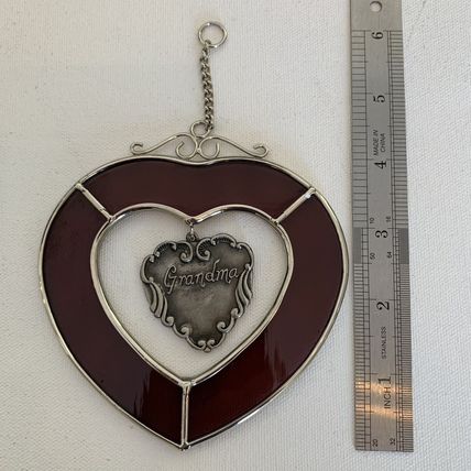 4" Stained Glass Heart with Floating Center GRANDMA Sun Catcher Vintage Hanging