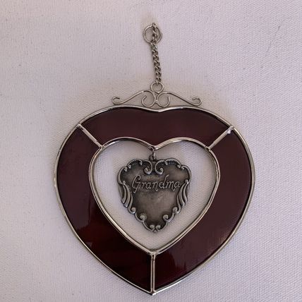 4" Stained Glass Heart with Floating Center GRANDMA Sun Catcher Vintage Hanging