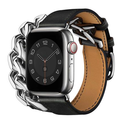 Double Loop Genuine Leather Stainless Steel Watch Band, For Apple Watch Ultra 49