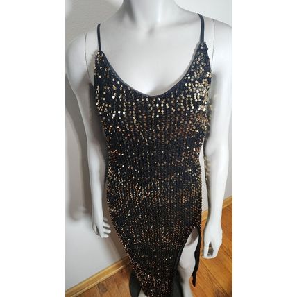Long Black Sequin Dress With Leg Opening On One Side Women's Size Small Sexy