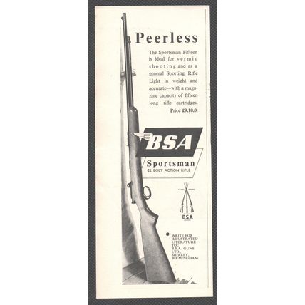 BSA SPORTSMAN B.S.A. Guns Ltd., Birmingham :- Original Vintage 1953 Advert