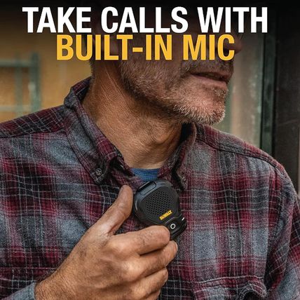 DEWALT Wearable Bluetooth Speaker [Onyx Edition - Black] Clip-On Wireless Jobsit
