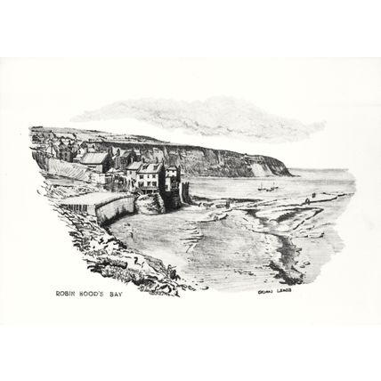 Art postcard Robin Hood’s Bay, North Yorkshire, by Brian Lewis. Unposted
