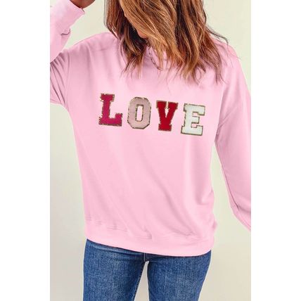Pink Valentine LOVE Chenille Embroidered Sweatshirt