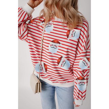 Orange Stripe Striped Sequin Santa Claus Pattern Christmas Pullover Sweatshirt