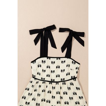 White Bow Knot Color Contrast Trim Knotted Shoulder Mini Dress