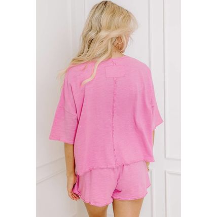 Sachet Pink Loose Fit Half Sleeve T Shirt and High Waist Skirt Set