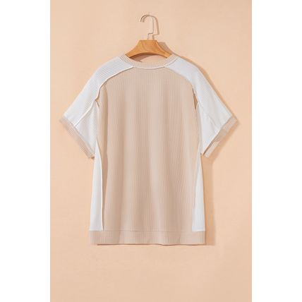 Parchment Twist Rib Colorblock Hi Low Plus Size Short Sleeve Top