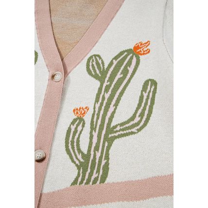 Apricot Desert Cactus Buttoned Front Sweater Cardigan