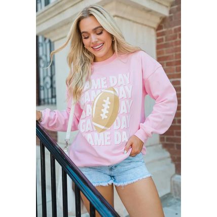 Pink GAME DAY Football Rugby Print Casual Sweatshirt