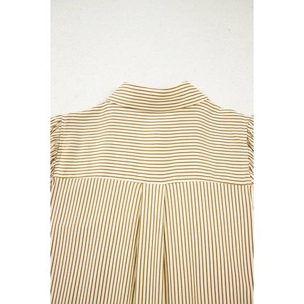 Brown Stripe Collared Neck Cuffed Long Sleeve Drop Waist Mini Dress