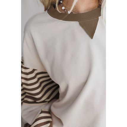 Parchment Striped Colorblock Patchwork Drop Shoulder Sweatshirt