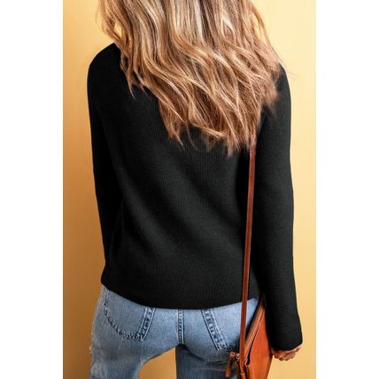 Black Lightweight Ribbed Knit Button Front V Neck Cardigan
