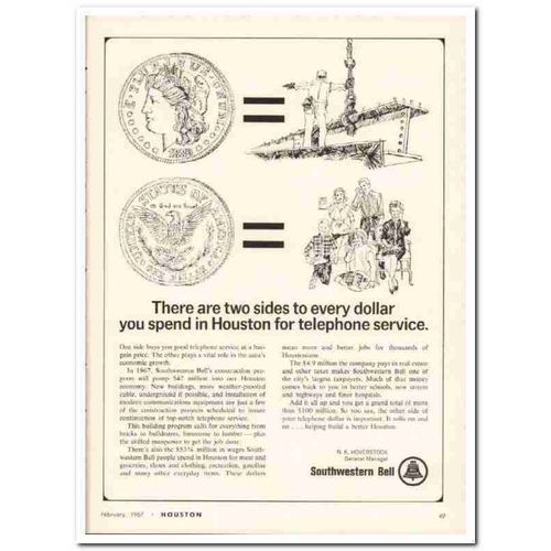 southwestern bell 1967 houston tx dollar telephone service vintage ad