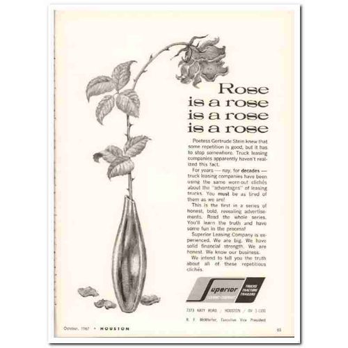 superior leasing company 1967 rose gertrude stein truck vintage ad