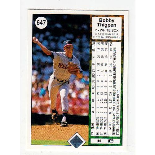 1989 Upper Deck Bobby Thigpen baseball card #647 – White Sox