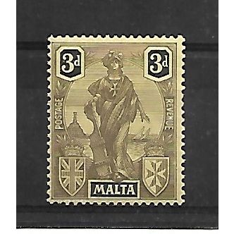 Malta.SG131 3d Black/Yellow.Mounted Mint.Apr20a