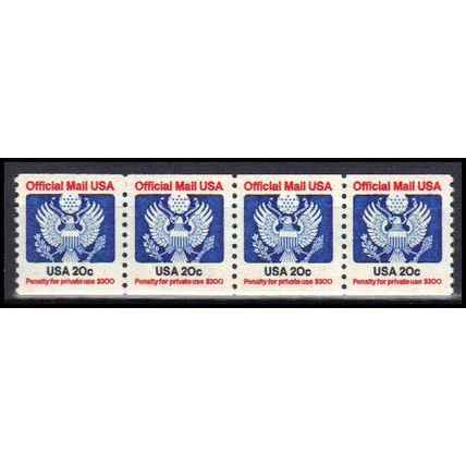 O135 20c Eagle Very Fine MNH Strip of 4 KA2028