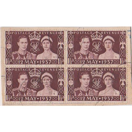 GB 1937 Coronation 1 & half d block of 4 SG461 used