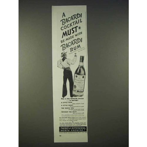 1940 Bacardi Rum Ad - A Bacardi Cocktail Must Be Made