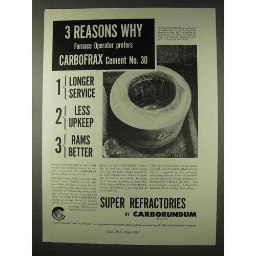 1947 Carborundum Carbofrax Cement No. 30 Ad