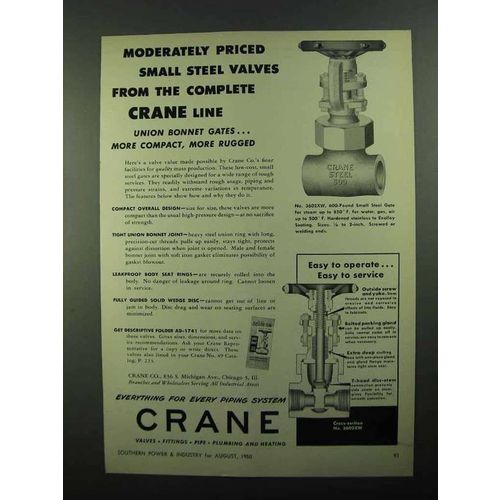 1950 Crane Union Bonnet Gates Ad - Moderately Priced