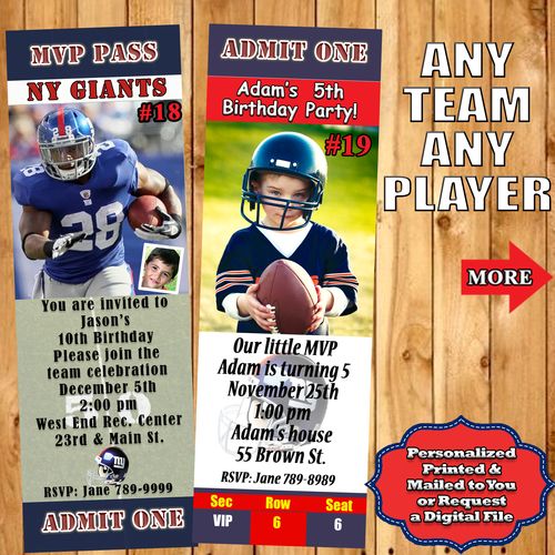 Football NFL Birthday Invitations 10 ea with Env Personalized Custom Made
