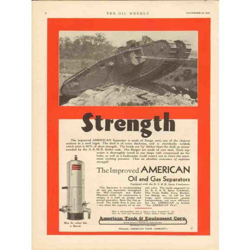 AMERICAN TANK EQUIPMENT CO 1930 Strength oil gas separators vintage ad