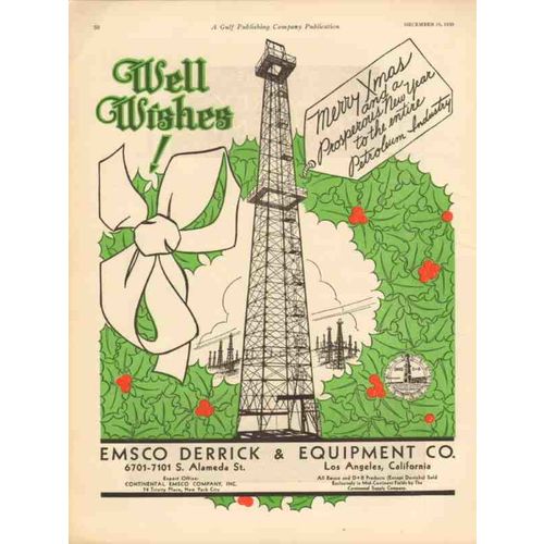EMSCO DERRICK EQUIPMENT CO 1930 Well Wishes Xmas oilfield vintage ad