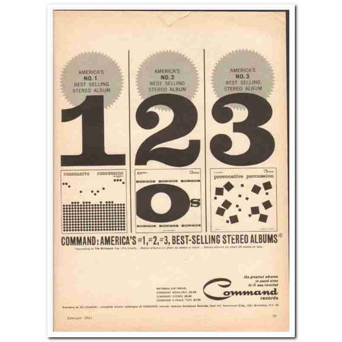 COMMAND RECORDS 1961 1-2-3 Best Selling Stereo Albums vintage ad