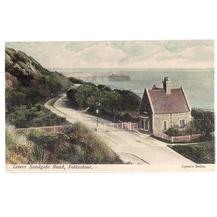 LOWER SANDGATE ROAD, FOLKESTONE, KENT.. used antique postcard by Upton 1905 pm =