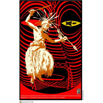 Political OSPAAAL POSTER.Tribal Congo war dance.Africa a4.Socialism History art