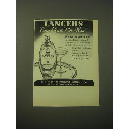 1948 Lancers Crackling Vin Rose Wine Ad - An unusual Dinner Wine
