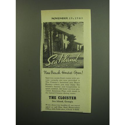 1949 The Cloister Resort Ad - Sea Island New Beach Houses Open