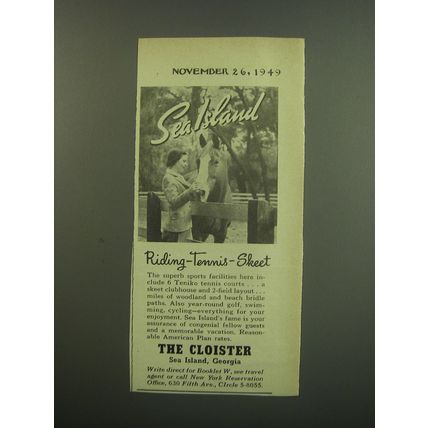 1949 The Cloister Resort Ad - Sea Island Riding-Tennis-Skeet
