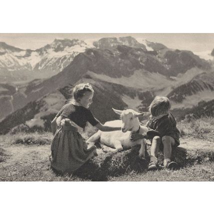 Swiss Children Playing With Goat Antique Switzerland Postcard