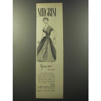 1953 Milgrim Dress Ad - Young flair has a date