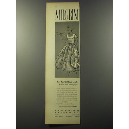 1953 Milgrim Dress Ad - Your tan will look lovely framed with white pique