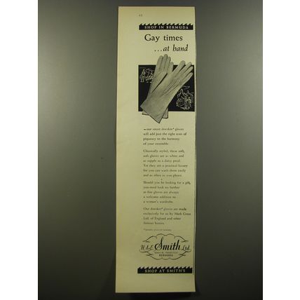 1954 H.A.& E. Smith Mark Cross Gloves Ad - Gay times at hand