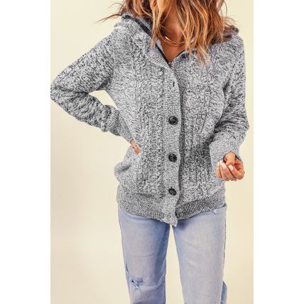 Dark Gray Long Sleeve Button-up Hooded Cardigans