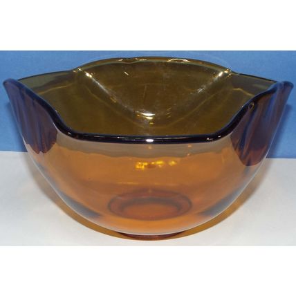 Vintage Indiana Glass Amber Tri-Top Salad Serving Bowl MCM 5.25" High 9" Wide