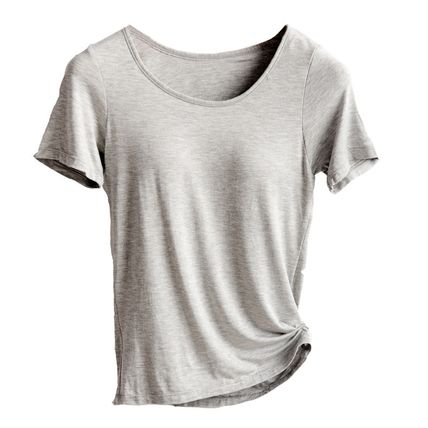 Women's Relaxed Fit Short Sleeve Shirts T-Shirt w/Built in Cup Shelf Bra Run Sm