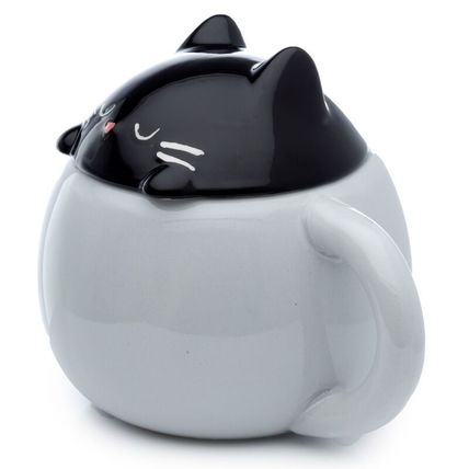 Black Cat Liddded Mug with Grey Base 11.5 CM Ceramic Gift TablewareFeline Meow