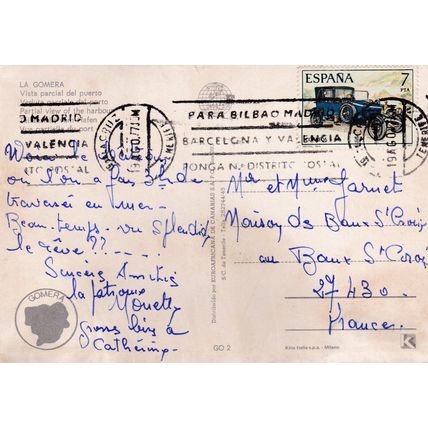 La Gomera Puerto Spain Postcard posted 1971 VGC