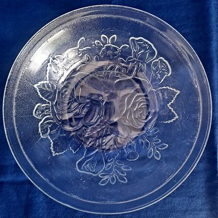 FIRNA Indonesia GLASS CANDY BOWL Dish Nut Jar ROSES Floral No Lid